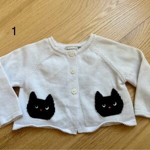 Catimini White Sweater with Black Cat Pockets 6 months